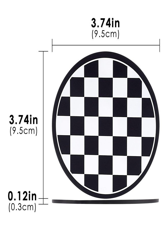 BUNCHBRAVO 6 Pack Checkered Coasters for Drinks, Black and White Checked Round Silicone Coasters for Kitchen Dining Table Home Decor - Image 2
